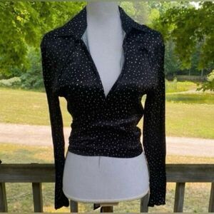 Zara Women's Black Satin Polka Dot Belt Tie Wrap Blouse Size Medium NWT